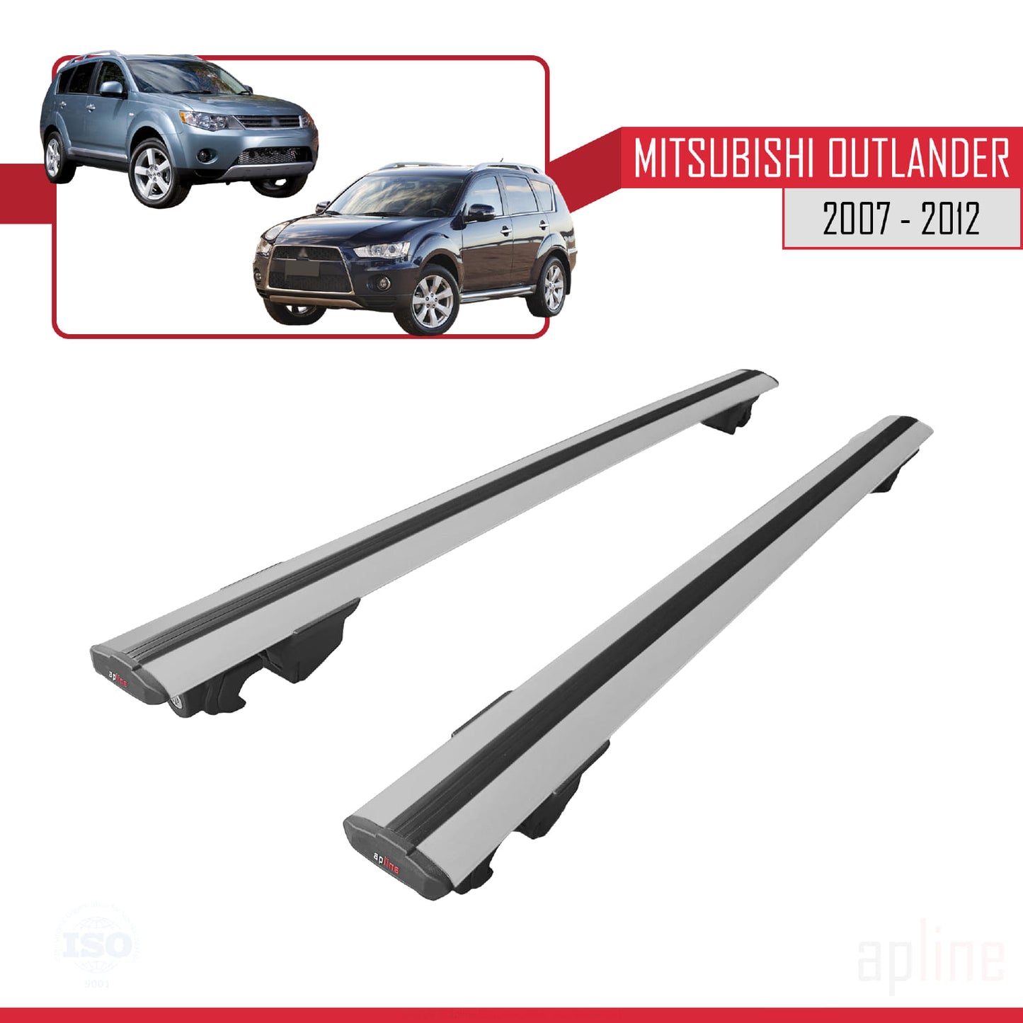 Compatible avec Mitsubishi Outlander 2 2007-2012 HOOK Model Barres de Toit Railing Porte-Bagages de Voiture Gris Aluminium 2 Barres