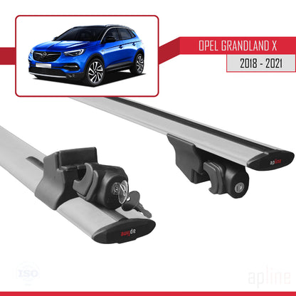 Compatible with Opel Grandland X 2018-2021 HOOK Model Car Roof Rack Cross Bar Grey Aluminium 2 Bars