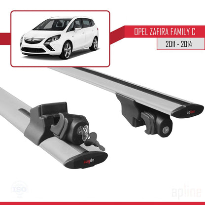 Compatible with Opel Zafira Family B 2011-2014 HOOK Model Car Roof Rack Cross Bar Grey Aluminium 2 Bars