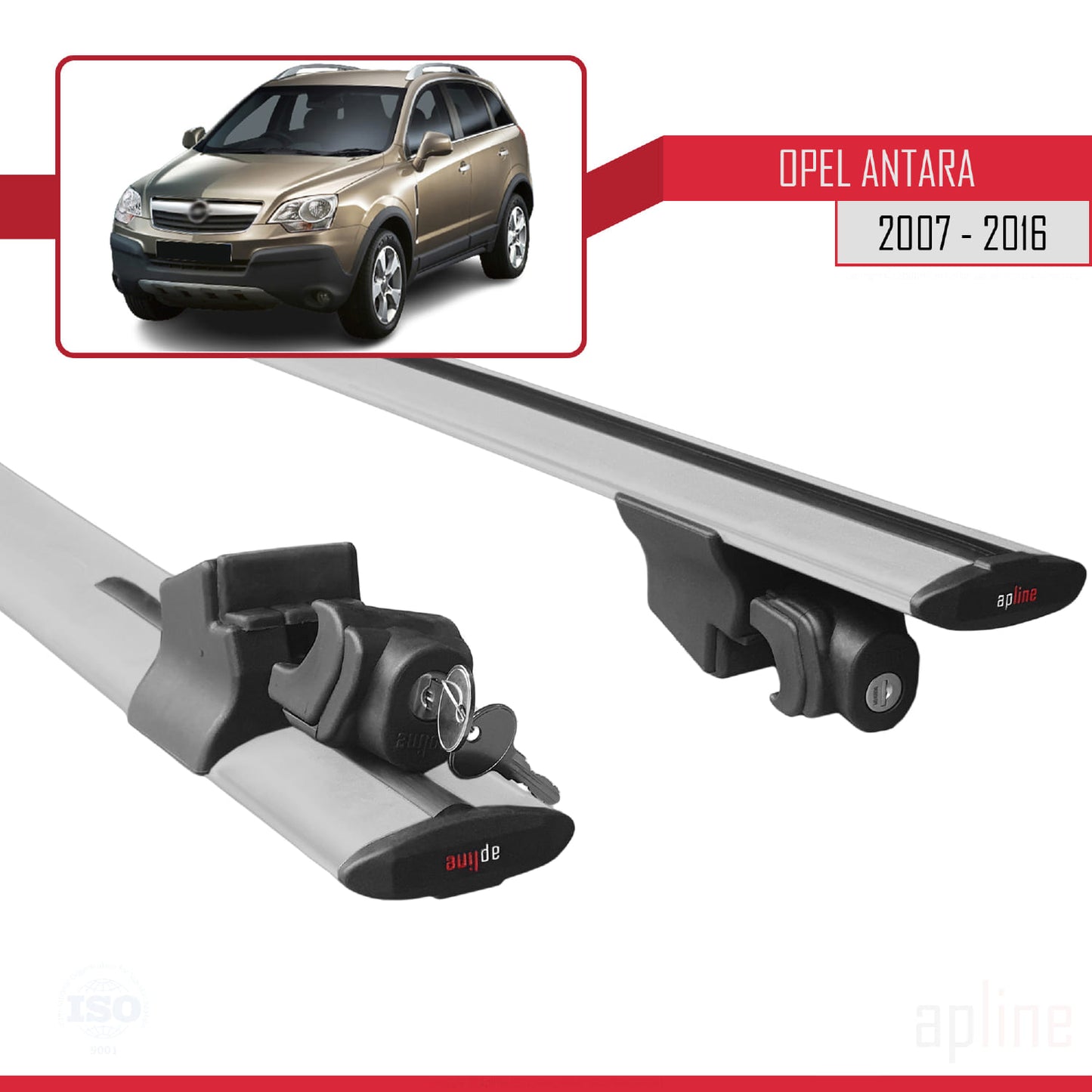 Compatible with Opel Antara 2007-2016 HOOK Model Car Roof Rack Cross Bar Grey Aluminium 2 Bars
