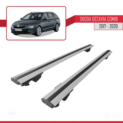 Compatible avec Skoda Octavia 3 (5E) Break Post-Facelift 2017-2020 HOOK Model Barres de Toit Railing Porte-Bagages de Voiture Gris Aluminium 2 Barres