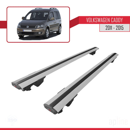 Compatible avec Volkswagen Caddy 3 (2K) 2011-2015 HOOK Model Barres de Toit Railing Porte-Bagages de Voiture Gris Aluminium 2 Barres