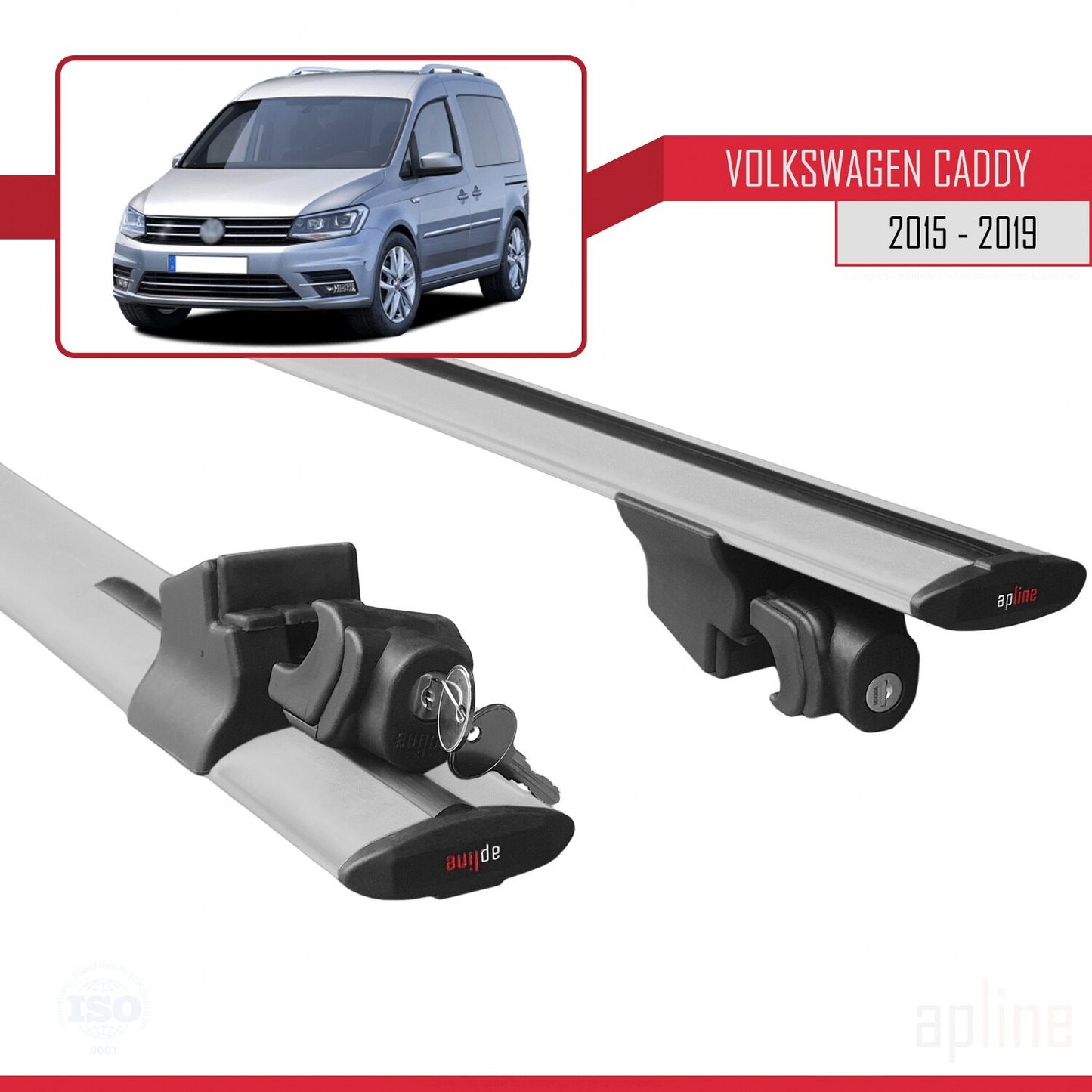 Compatible avec Volkswagen Caddy 3 (SA) 2015-2019 HOOK Model Barres de Toit Railing Porte-Bagages de Voiture Gris Aluminium 2 Barres