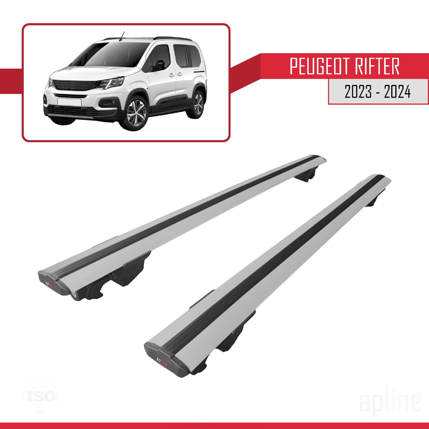 HOOK Model Dakdrager bagagedrager compatibel met Peugeot Rifter 2023-2024 Spoorstaven Grijs Aluminium 2 Staven