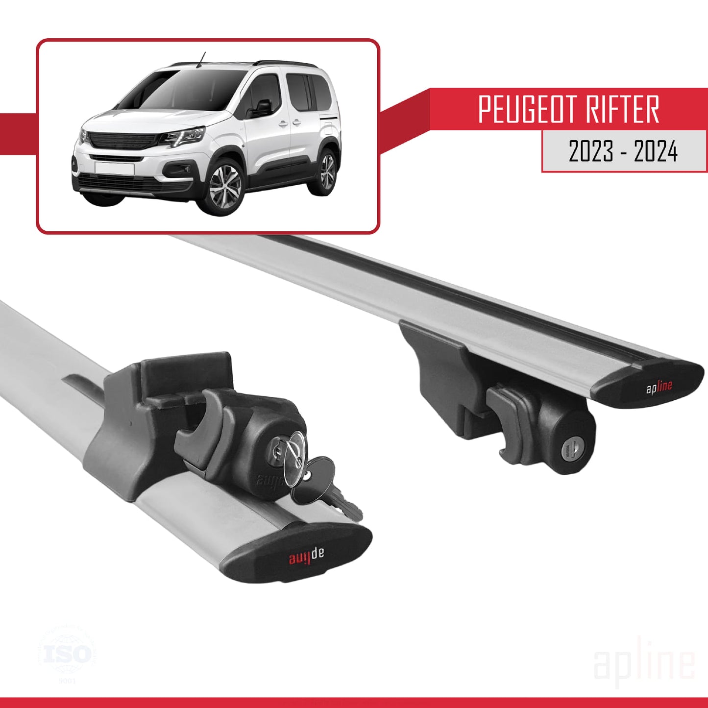 HOOK Model Dakdrager bagagedrager compatibel met Peugeot Rifter 2023-2024 Spoorstaven Grijs Aluminium 2 Staven
