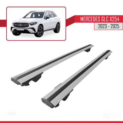 HOOK Model Dakdrager bagagedrager compatibel met Mercedes GLC Klasse 2 (X254) 2023-2025 Spoorstaven Grijs Aluminium 2 Staven