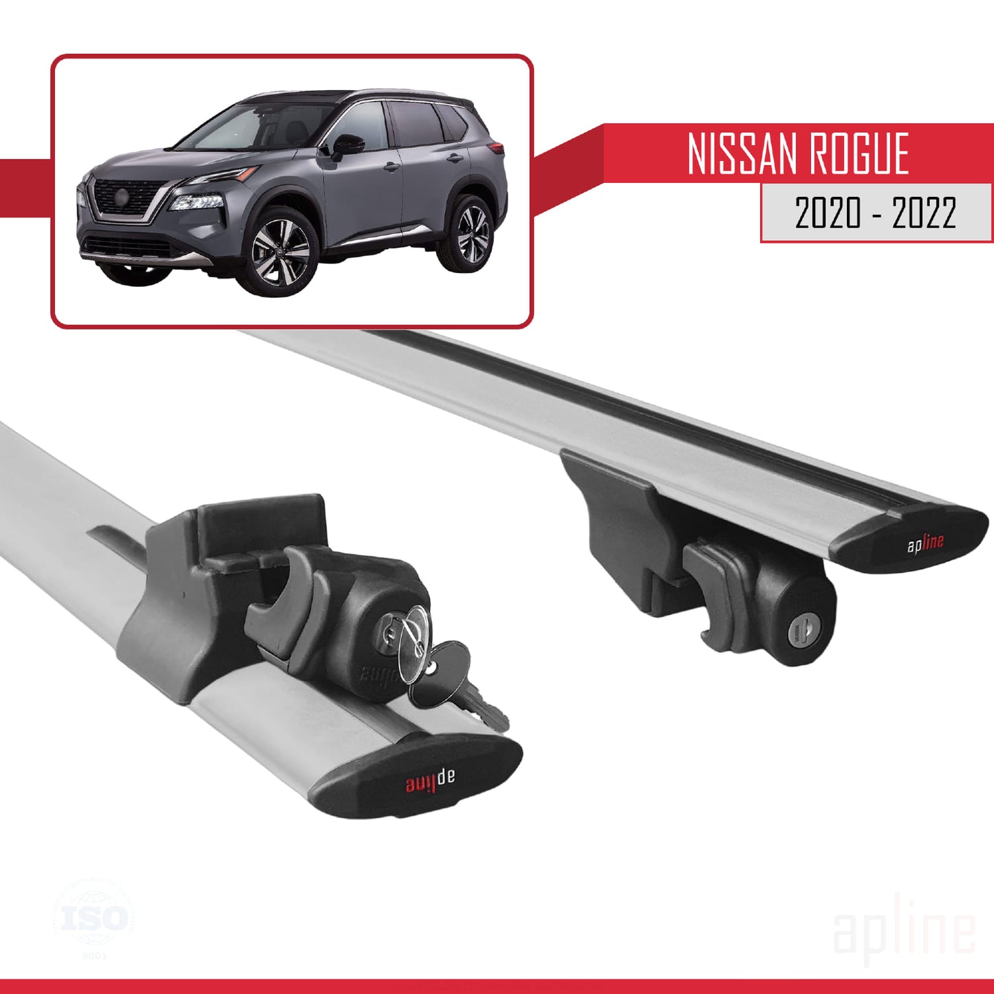 Compatible avec Nissan Rogue 2020-2022 HOOK Model Barres de Toit Railing Porte-Bagages de Voiture Gris Aluminium 2 Barres