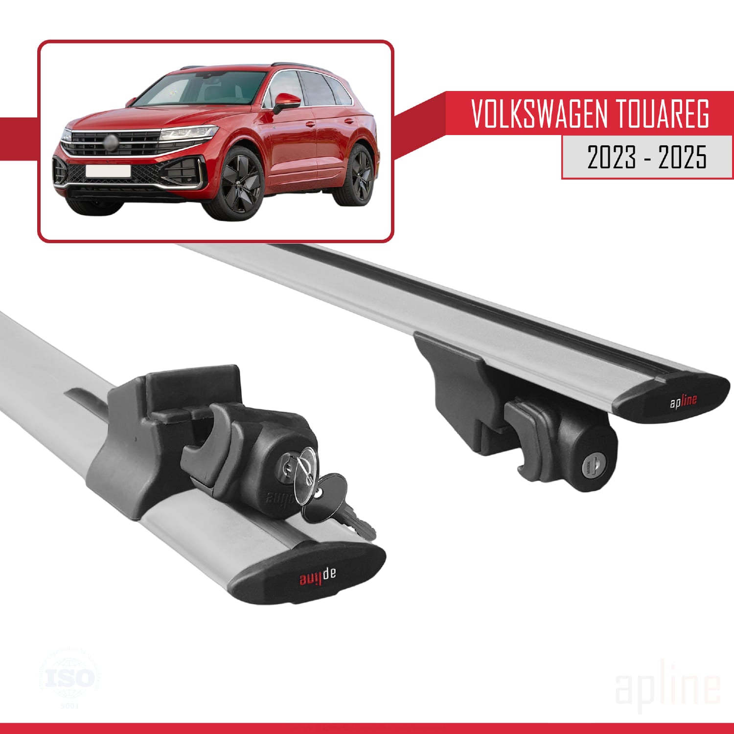 Compatible avec VW Touareg 2023-2024 HOOK Model Barres de Toit Railing Porte-Bagages de Voiture Gris Aluminium 2 Barres