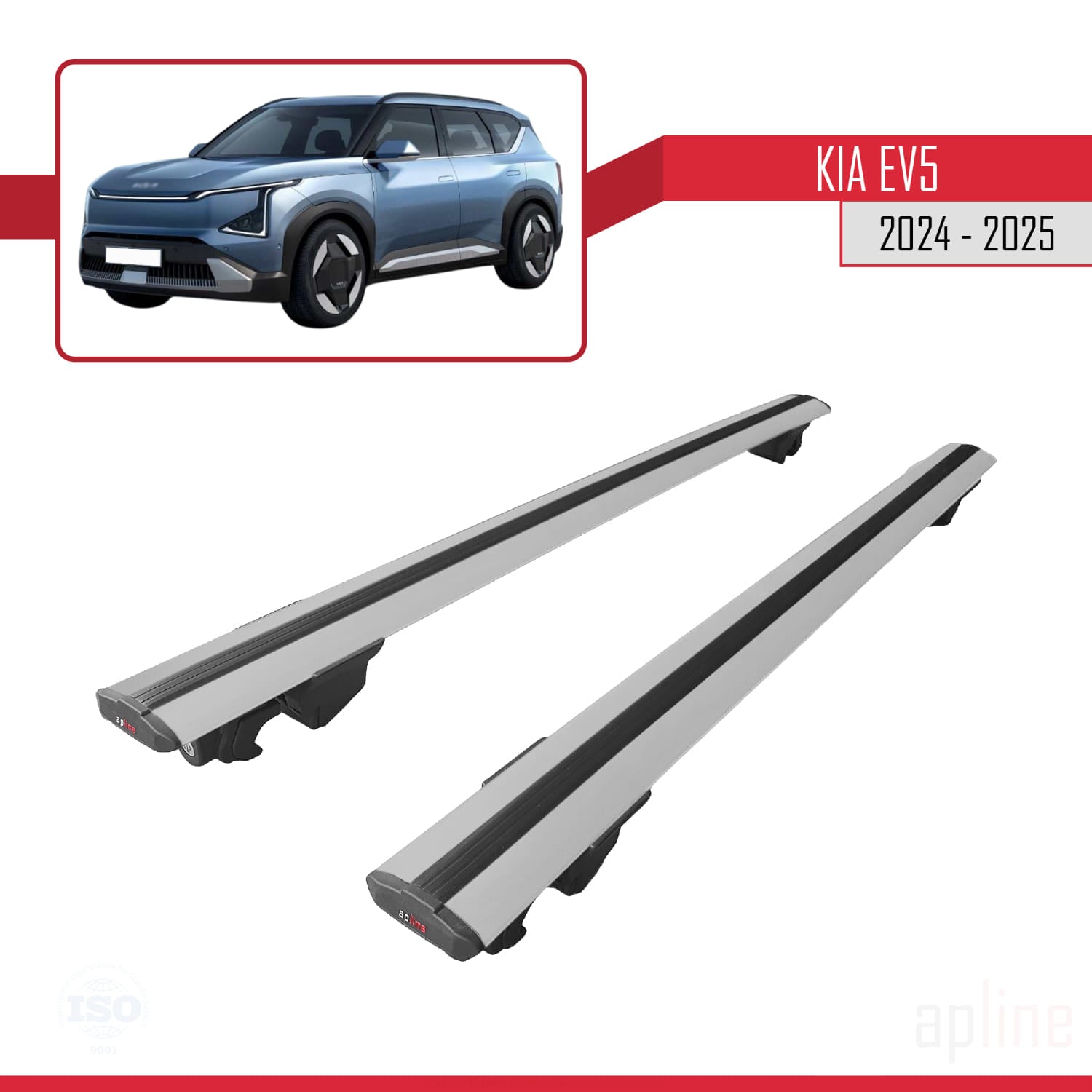Compatible avec Kia EV5 2024-2025 HOOK Model Barres de Toit Railing Porte-Bagages de Voiture Gris Aluminium 2 Barres
