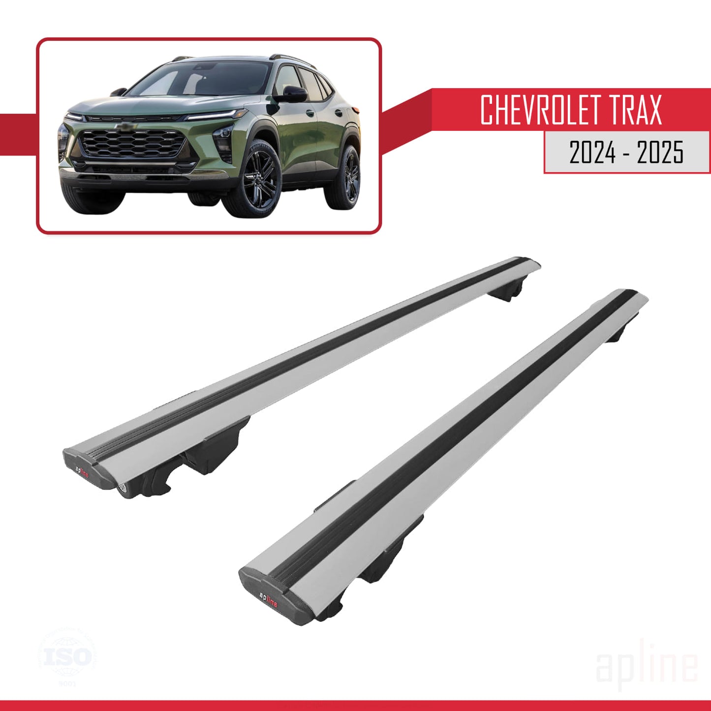 Compatible avec Chevrolet Trax 2024-2025 HOOK Model Barres de Toit Railing Porte-Bagages de Voiture Gris Aluminium 2 Barres