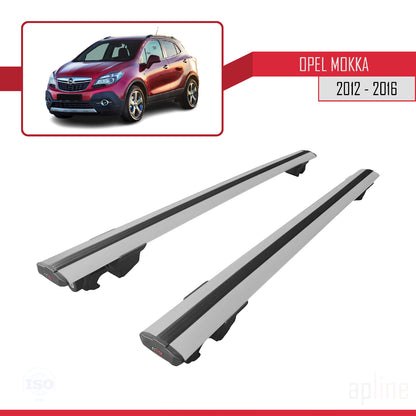 Compatible with Opel Mokka A (J13) 2012-2016 HOOK Model Car Roof Rack Cross Bar Grey Aluminium 2 Bars