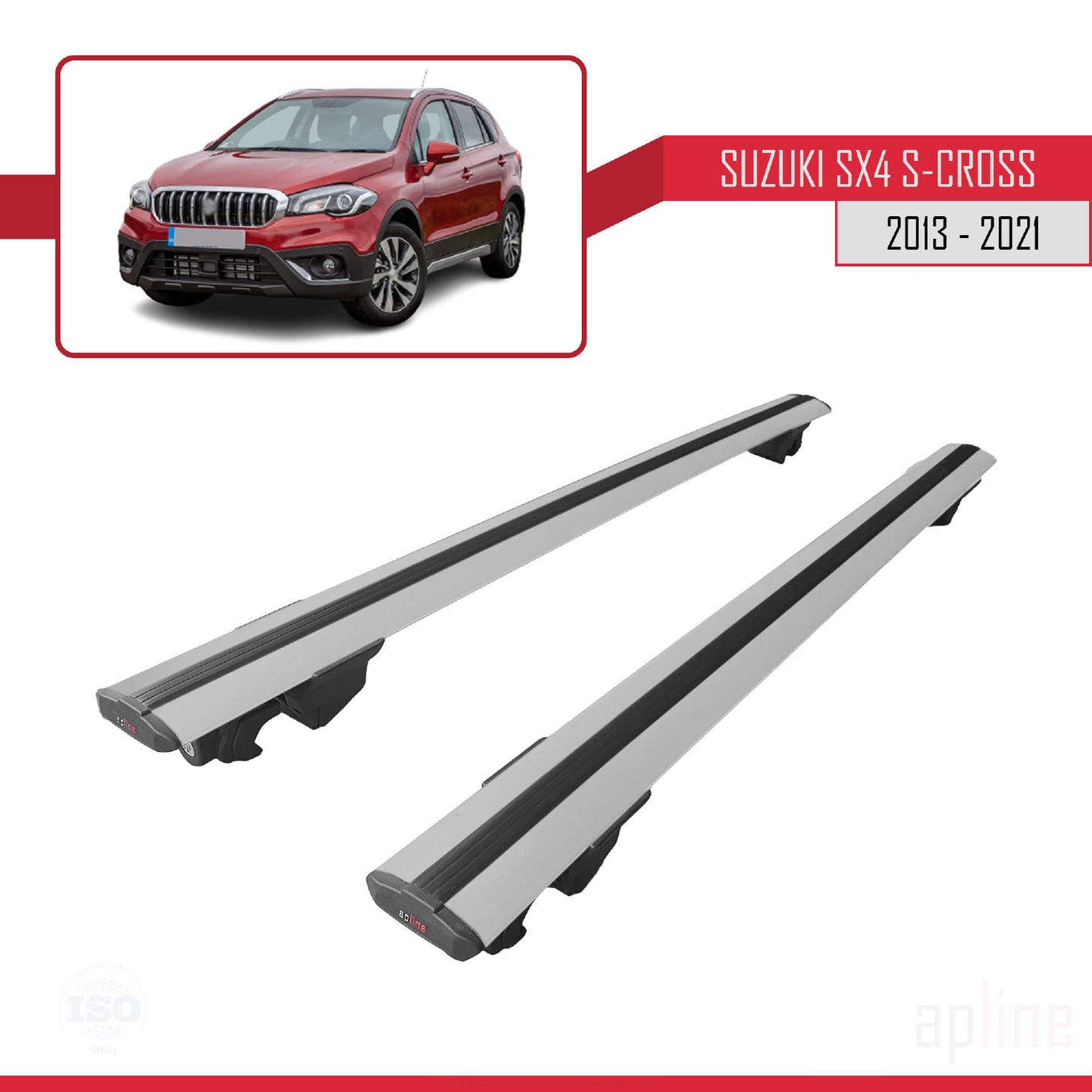 Compatible avec Suzuki SX4 S-Cross 3 (JYB) 2013-2021 HOOK Model Barres de Toit Railing Porte-Bagages de Voiture Gris Aluminium 2 Barres