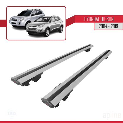 Compatible avec Hyundai Tucson (JM) 2004-2019 HOOK Model Barres de Toit Railing Porte-Bagages de Voiture Gris Aluminium 2 Barres