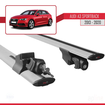 Compatible avec A3 (8V) Sportback 2013-2020 HOOK Model Barres de Toit Railing Porte-Bagages de Voiture Gris Aluminium 2 Barres