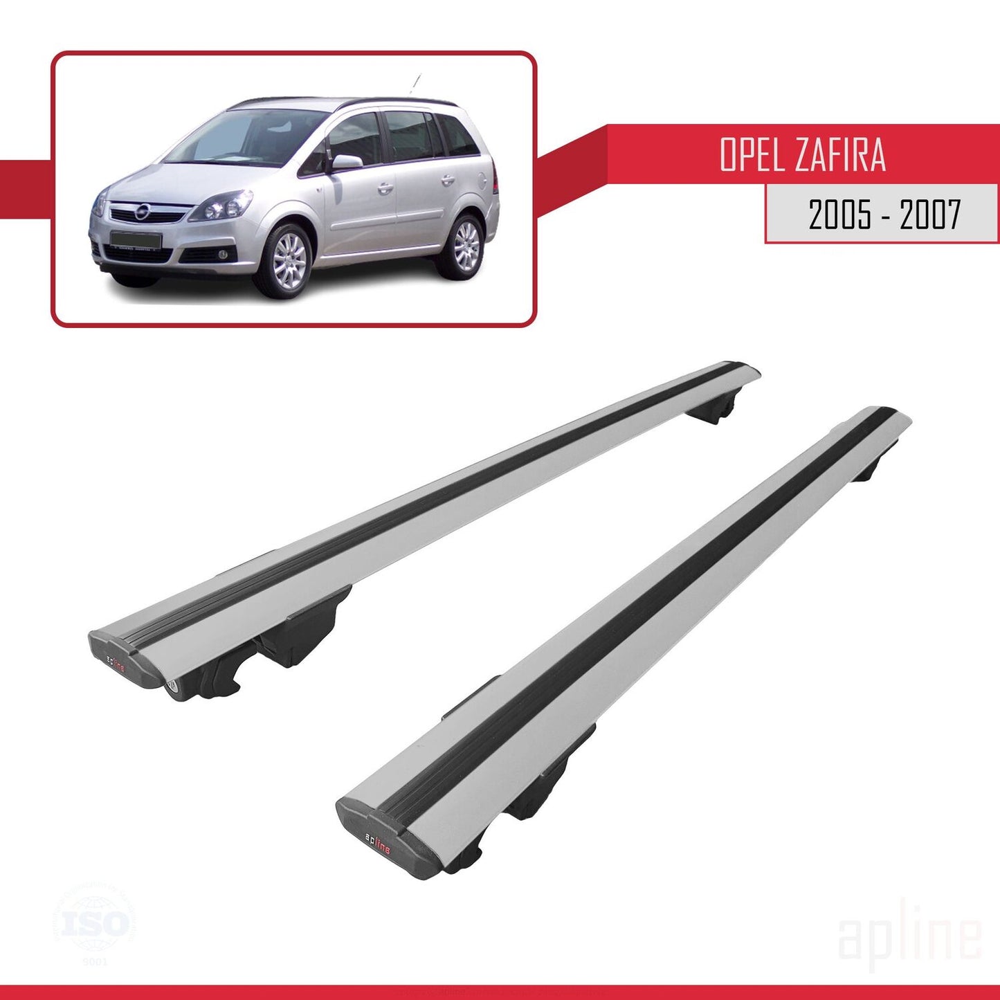 Compatible with Opel Zafira B (A05) Pre-Facelift 2005-2007 HOOK Model Car Roof Rack Cross Bar Grey Aluminium 2 Bars