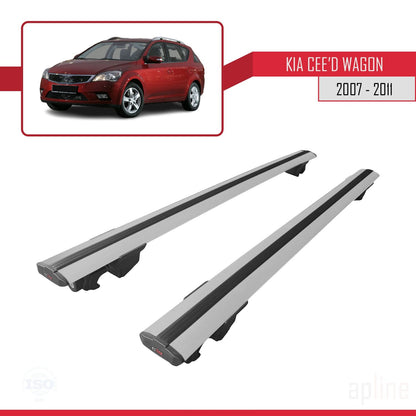 Compatible avec Kia Ceed (ED) Break Pre-Facelift 2006-2009 HOOK Model Barres de Toit Railing Porte-Bagages de Voiture Gris Aluminium 2 Barres