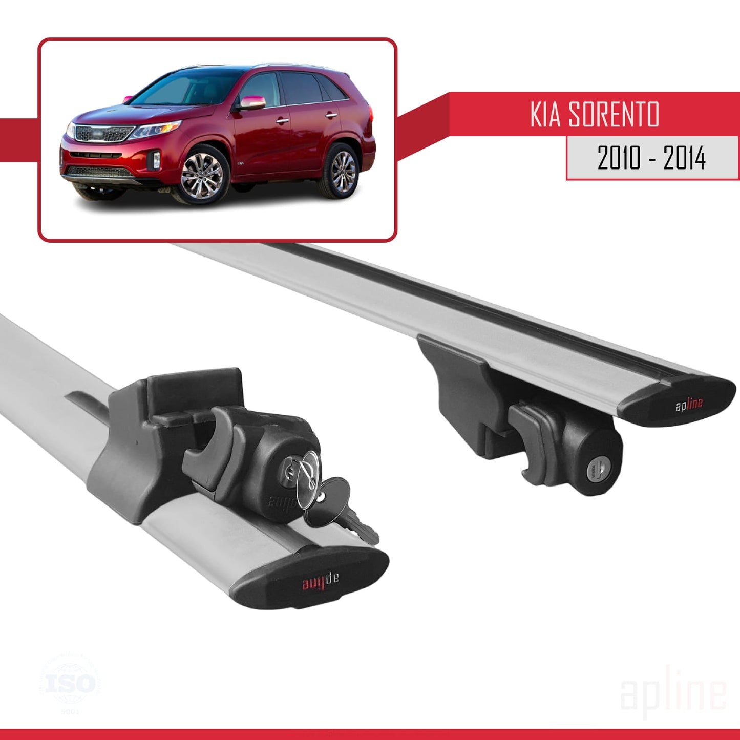 Compatible avec Kia Sorento 2 (XM) 2010-2014 HOOK Model Barres de Toit Railing Porte-Bagages de Voiture Gris Aluminium 2 Barres