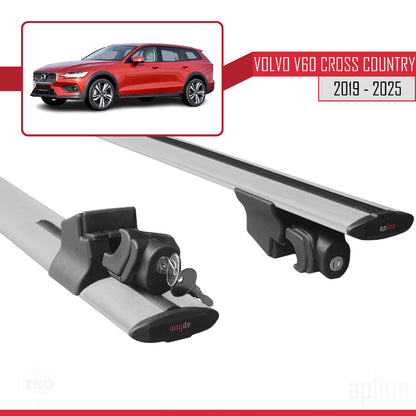 Compatible avec Volvo V60 II Cross Country 2019-2025 HOOK Model Barres de Toit Railing Porte-Bagages de Voiture Gris Aluminium 2 Barres