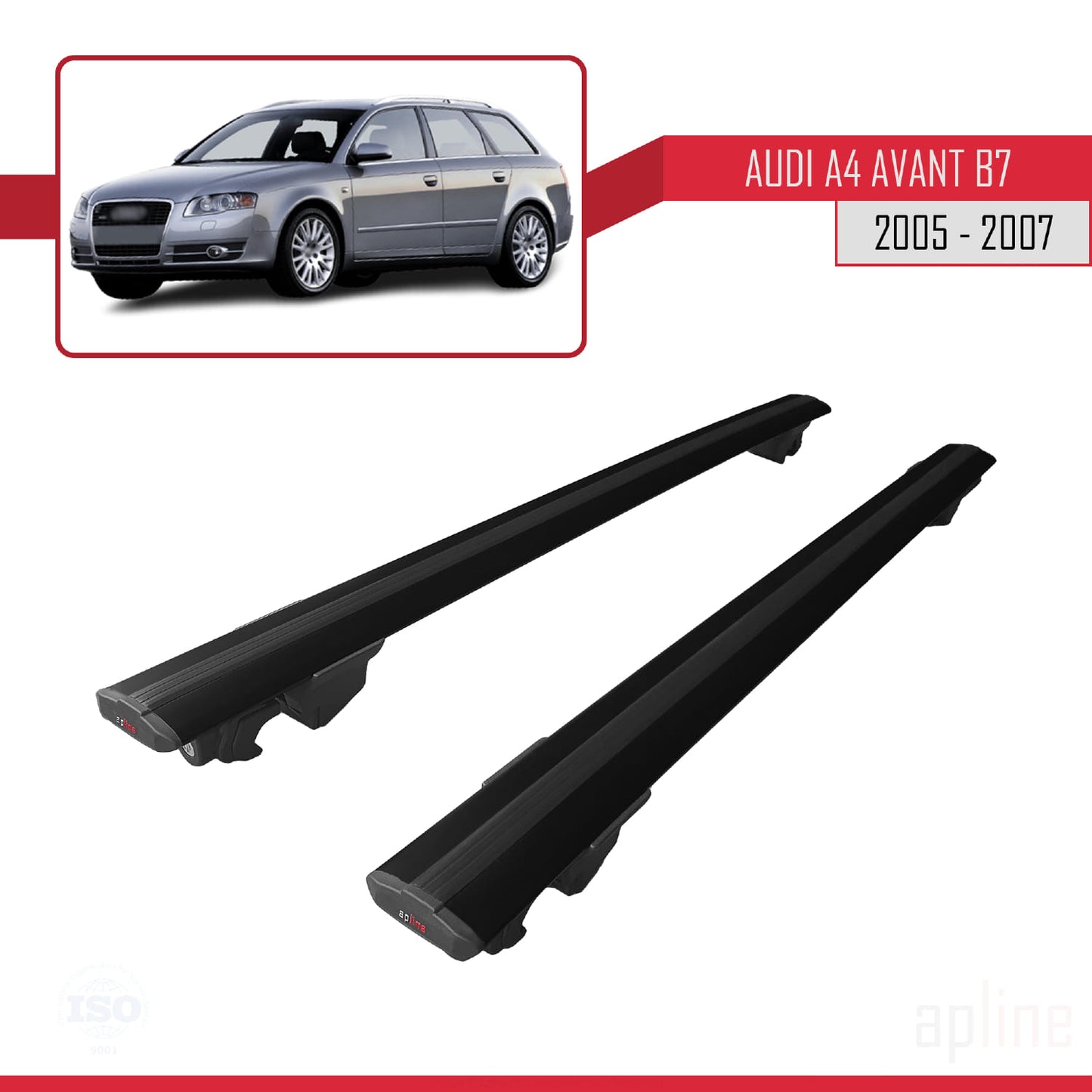 Compatible avec A4 (B7) Avant 2005-2007 HOOK Model Barres de Toit Railing Porte-Bagages de Voiture Noir Aluminium 2 Barres