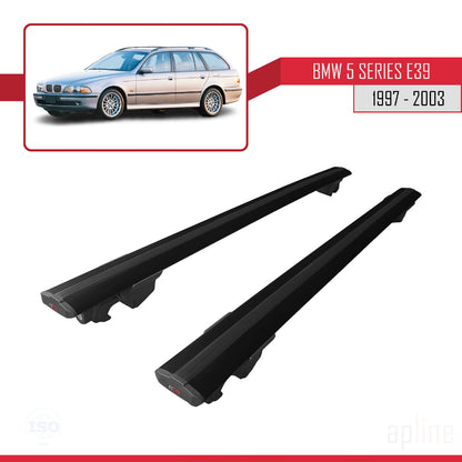 HOOK Model Dakdrager bagagedrager compatibel met BMW Serie 5 (E39) Touring 1997-2003 Spoorstaven Zwart Aluminium 2 Staven