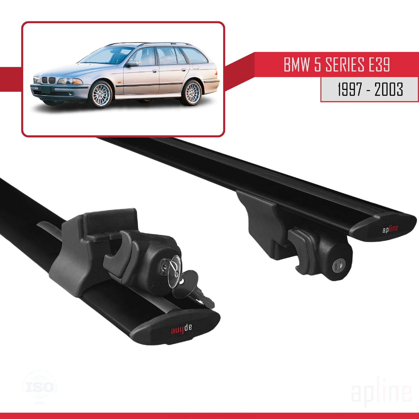 HOOK Model Dakdrager bagagedrager compatibel met BMW Serie 5 (E39) Touring 1997-2003 Spoorstaven Zwart Aluminium 2 Staven