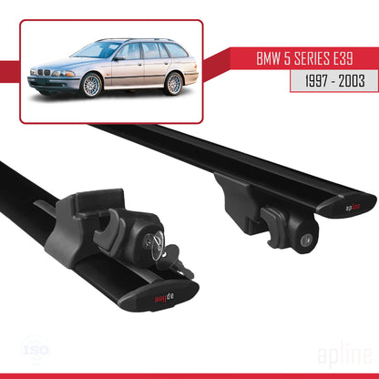 HOOK Model Dakdrager bagagedrager compatibel met BMW Serie 5 (E39) Touring 1997-2003 Spoorstaven Zwart Aluminium 2 Staven
