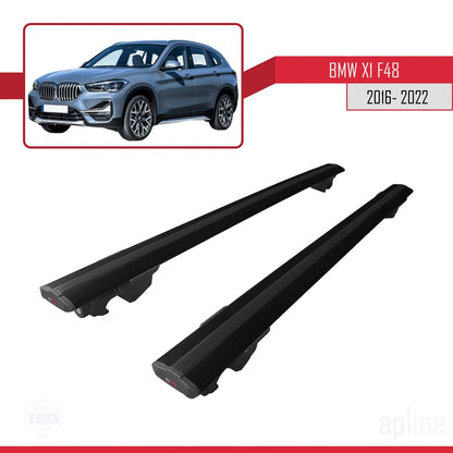 Compatible avec BMW X1 (F48) 2016-2022 HOOK Model Barres de Toit Railing Porte-Bagages de Voiture Noir Aluminium 2 Barres