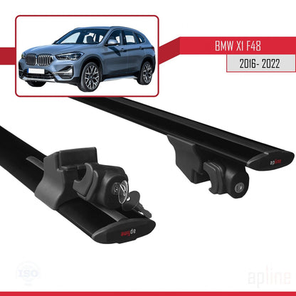 Compatible avec BMW X1 (F48) 2016-2022 HOOK Model Barres de Toit Railing Porte-Bagages de Voiture Noir Aluminium 2 Barres