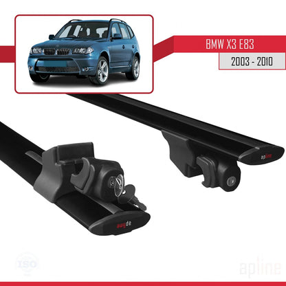 Compatible avec BMW X3 (E83) 2003-2010 HOOK Model Barres de Toit Railing Porte-Bagages de Voiture Noir Aluminium 2 Barres