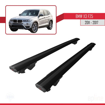 Compatible avec BMW X3 (F25) 2011-2017 HOOK Model Barres de Toit Railing Porte-Bagages de Voiture Noir Aluminium 2 Barres