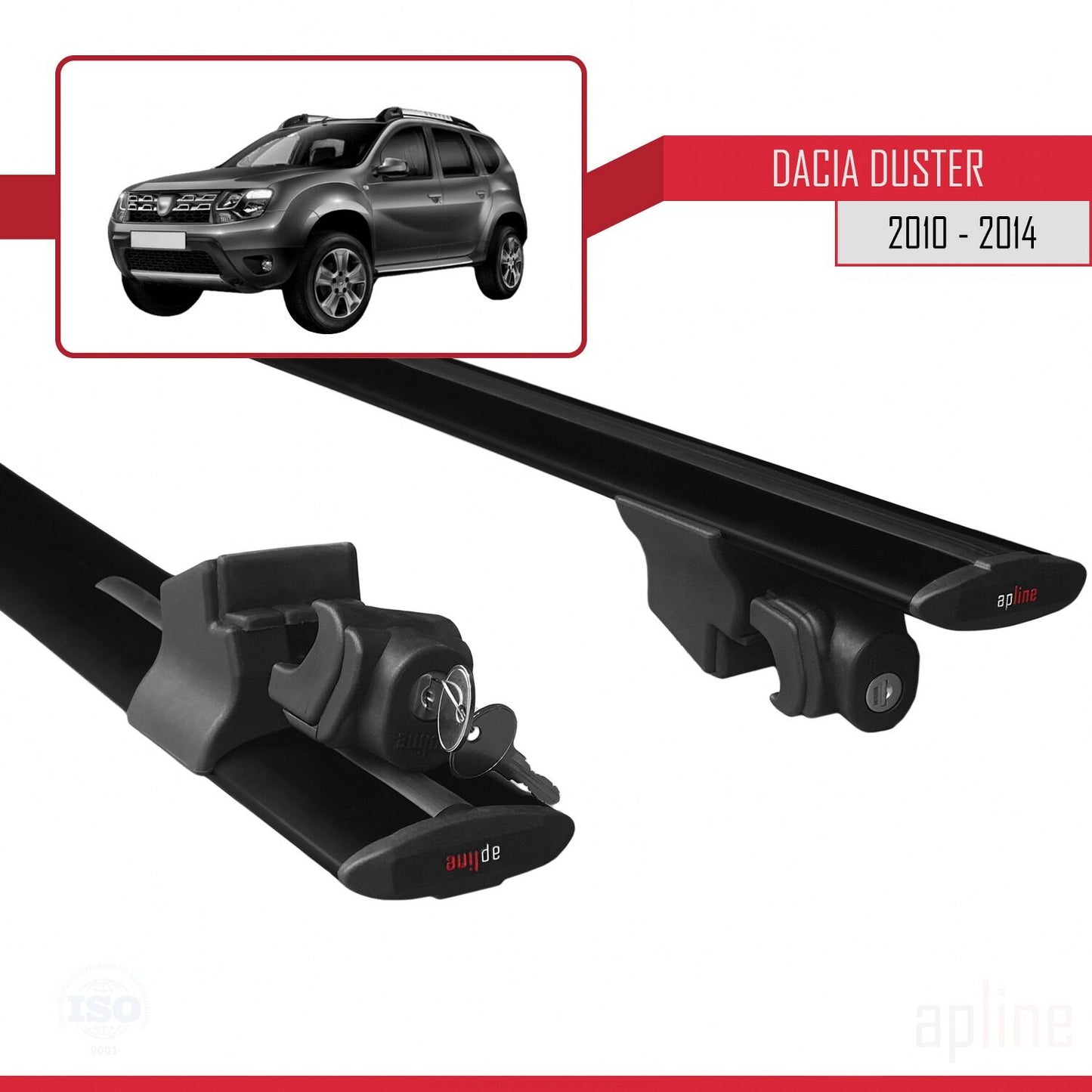 Compatible avec Dacia Duster (HS) Pre-Facelift 2010-2013 HOOK Model Barres de Toit Railing Porte-Bagages de Voiture Noir Aluminium 2 Barres