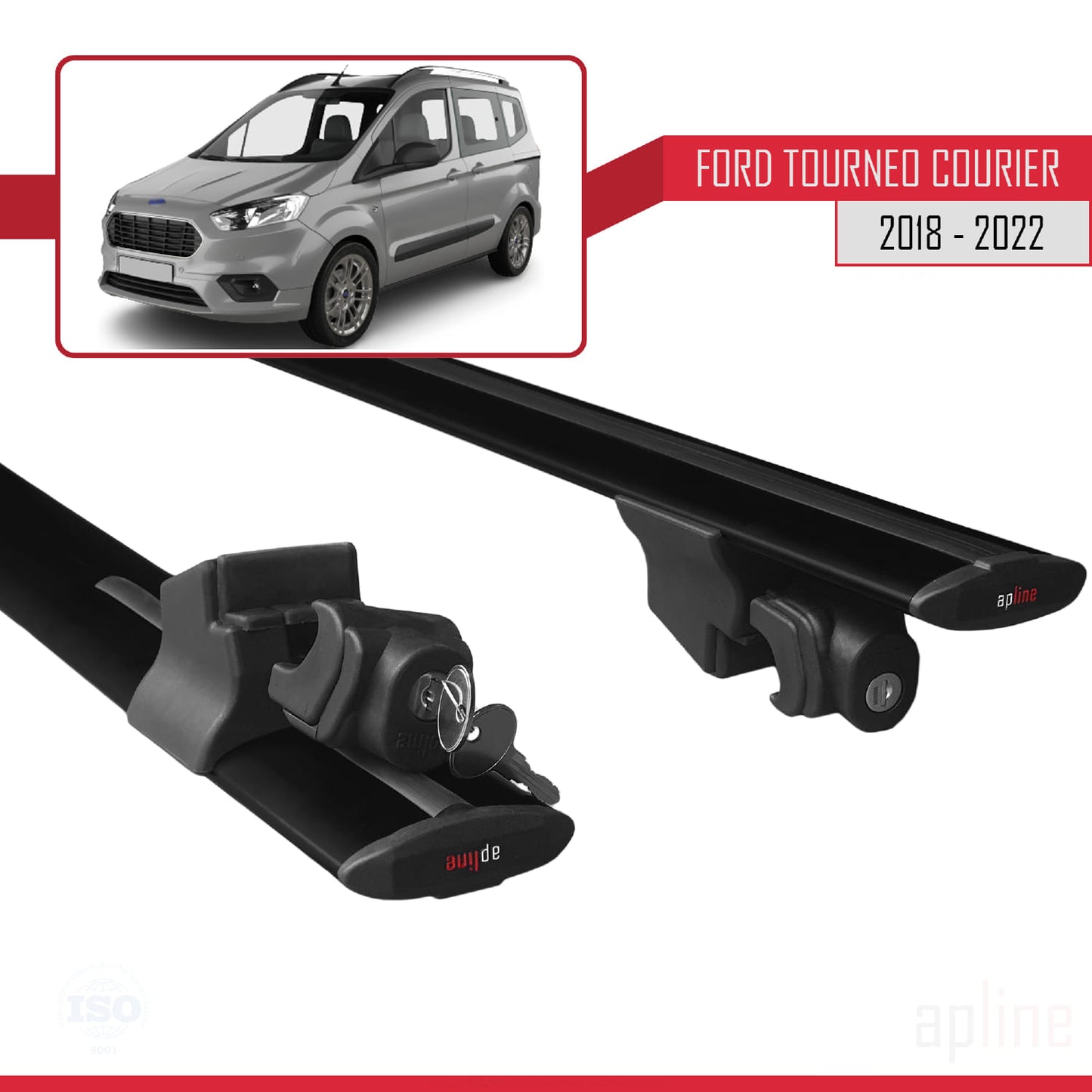 Compatible with Ford Transit/Tourneo Courier Post-Facelift 2018-2022 HOOK Model Car Roof Rack Cross Bar Black Aluminium 2 Bars