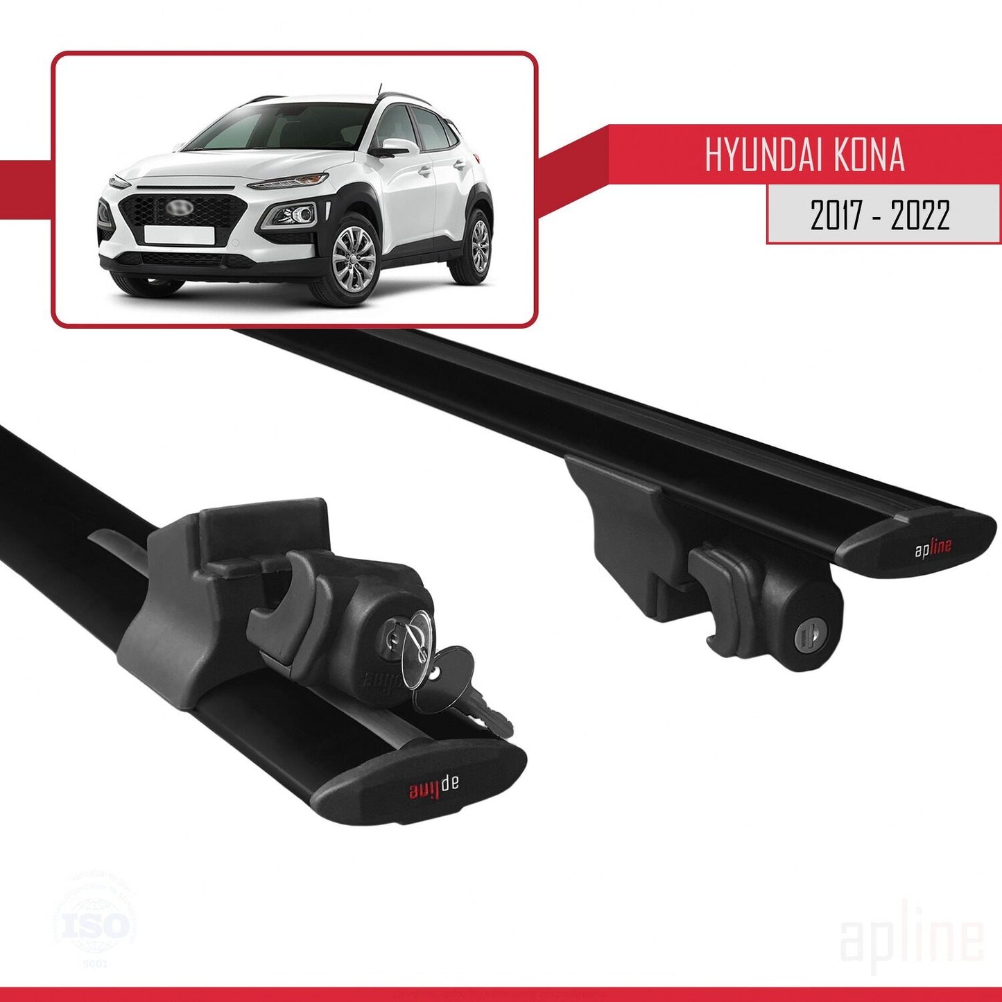 Compatible avec Hyundai Kona (OS) 2017-2022 HOOK Model Barres de Toit Railing Porte-Bagages de Voiture Noir Aluminium 2 Barres