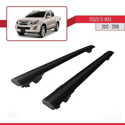 Compatible with Isuzu D-Max 2 (RT50) 2012-2019 HOOK Model Car Roof Rack Cross Bar Black Aluminium 2 Bars