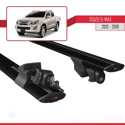 Compatible with Isuzu D-Max 2 (RT50) 2012-2019 HOOK Model Car Roof Rack Cross Bar Black Aluminium 2 Bars