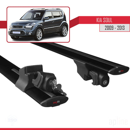 Compatible avec Kia Soul (AM) 2009-2013 HOOK Model Barres de Toit Railing Porte-Bagages de Voiture Noir Aluminium 2 Barres