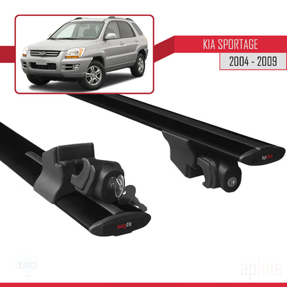 Compatible avec Kia Sportage 2 (JE) 2004-2009 HOOK Model Barres de Toit Railing Porte-Bagages de Voiture Noir Aluminium 2 Barres