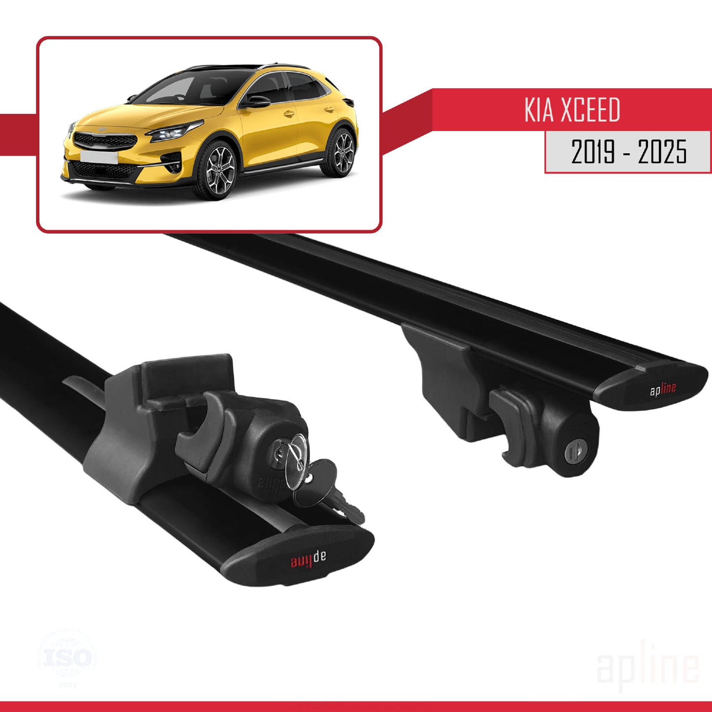 Compatible avec Kia XCeed (CD) 2019-2025 HOOK Model Barres de Toit Railing Porte-Bagages de Voiture Noir Aluminium 2 Barres