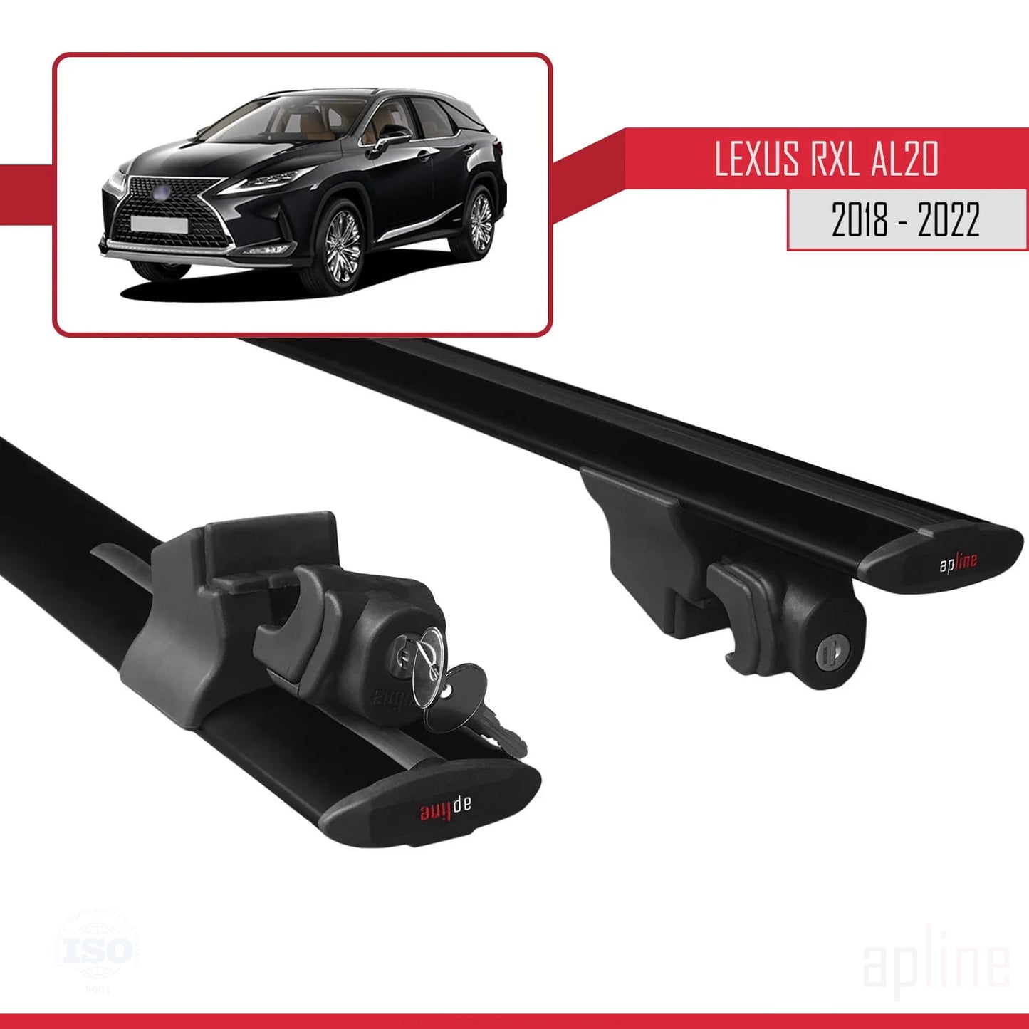 Compatible with Lexus RX 4 L (AL20) 2018-2022 HOOK Model Car Roof Rack Cross Bar Black Aluminium 2 Bars