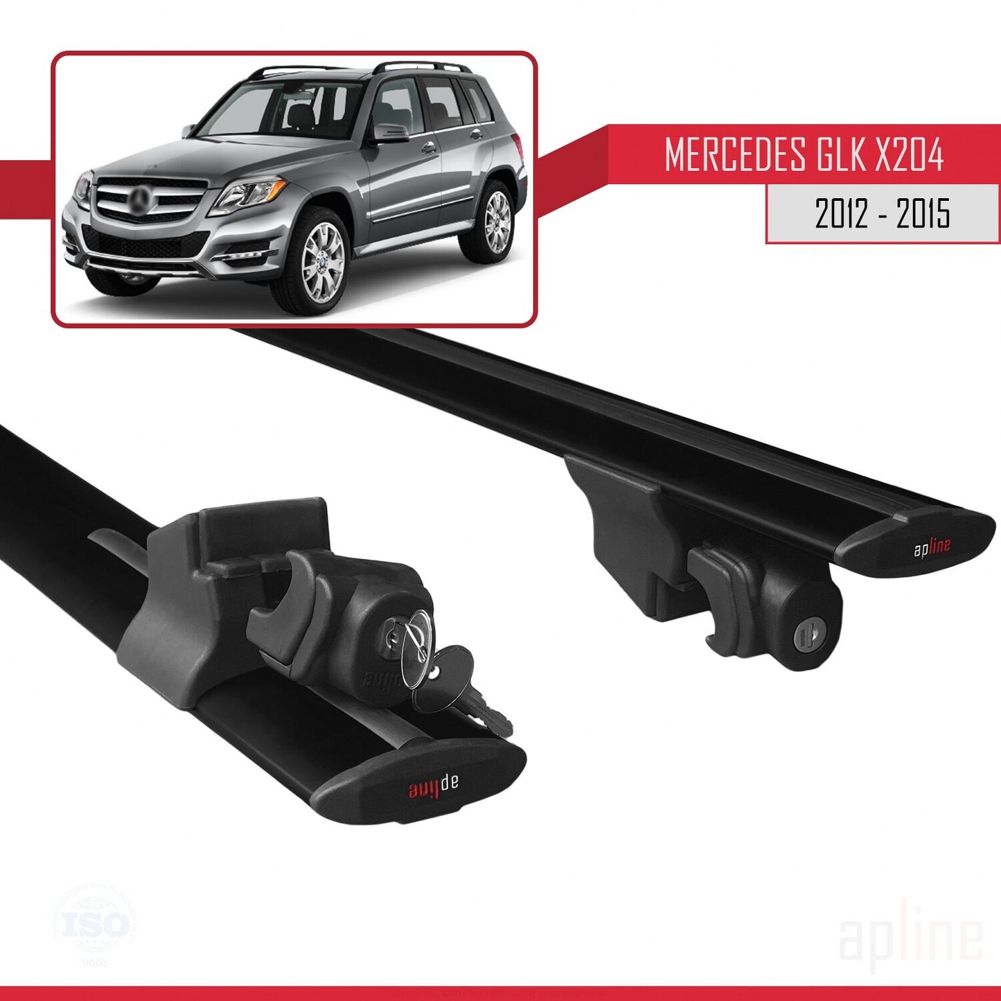 Compatible with Mercedes GLK Class (X204) Post-Facelift 2012-2015 HOOK Model Car Roof Rack Cross Bar Black Aluminium 2 Bars