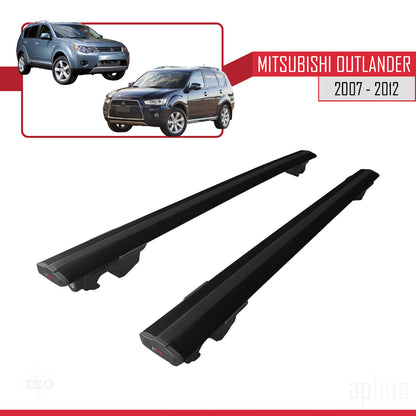 Compatible avec Mitsubishi Outlander 2 2007-2012 HOOK Model Barres de Toit Railing Porte-Bagages de Voiture Noir Aluminium 2 Barres