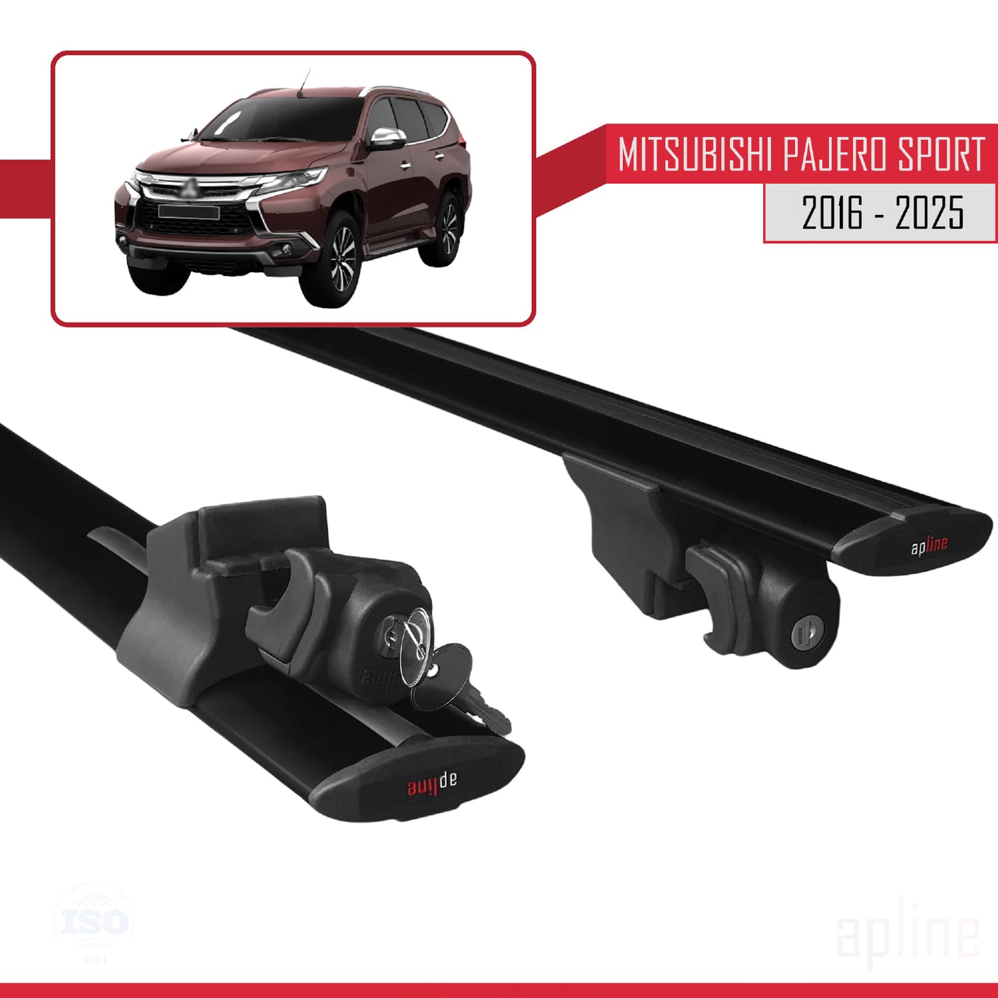 Compatible avec Mitsubishi Pajero Sport 3 2016-2025 HOOK Model Barres de Toit Railing Porte-Bagages de Voiture Noir Aluminium 2 Barres