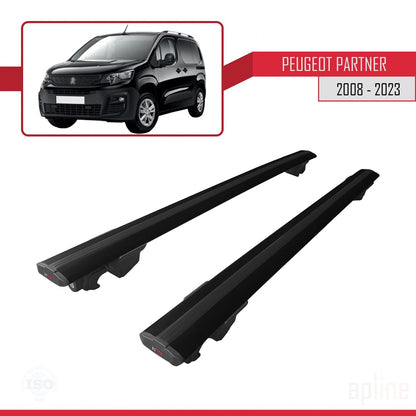 Compatible avec Peugeot Partner 3 2019-2022 HOOK Model Barres de Toit Railing Porte-Bagages de Voiture Noir Aluminium 2 Barres