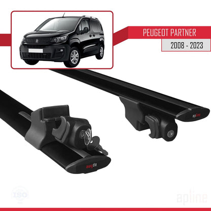 Compatible avec Peugeot Partner 3 2019-2022 HOOK Model Barres de Toit Railing Porte-Bagages de Voiture Noir Aluminium 2 Barres