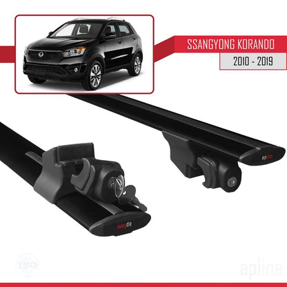 HOOK Model Dakdrager bagagedrager compatibel met Ssangyong Korando 3 (C200) 2010-2019 Spoorstaven Zwart Aluminium 2 Staven