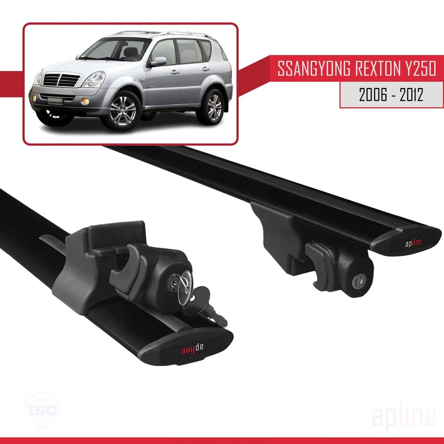 Compatible avec Ssangyong Rexton (Y250) 2006-2012 HOOK Model Barres de Toit Railing Porte-Bagages de Voiture Noir Aluminium 2 Barres