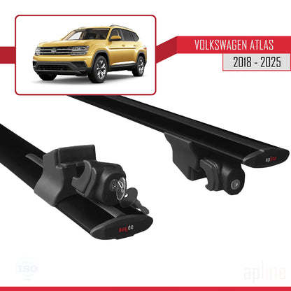 Compatible avec Volkswagen Atlas (CA1) 2018-2025 HOOK Model Barres de Toit Railing Porte-Bagages de Voiture Noir Aluminium 2 Barres