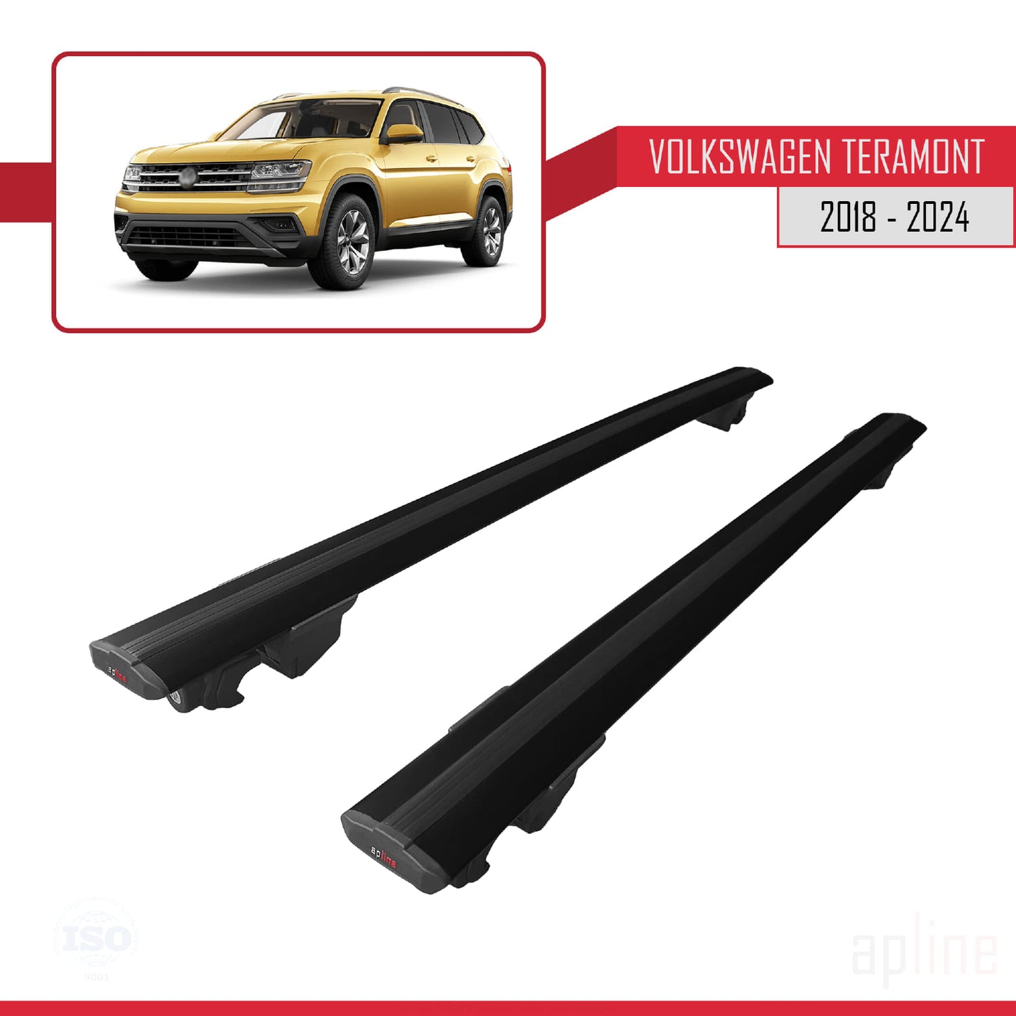 Compatible avec Volkswagen Teramont (CA1) 2018-2024 HOOK Model Barres de Toit Railing Porte-Bagages de Voiture Noir Aluminium 2 Barres