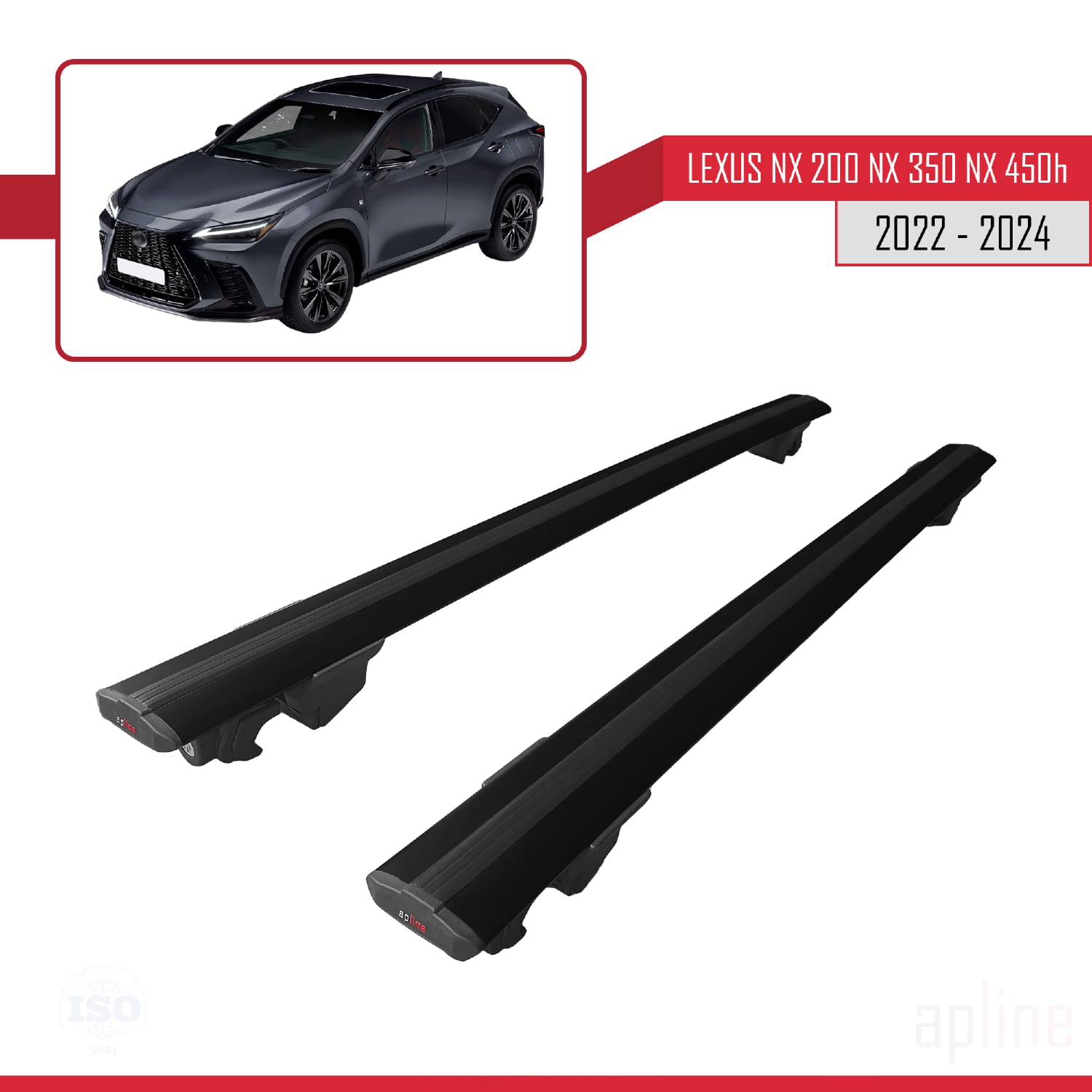 Compatible avec Lexus NX 200 NX 350 NX 450h 2022-2024 HOOK Model Barres de Toit Railing Porte-Bagages de Voiture Noir Aluminium 2 Barres