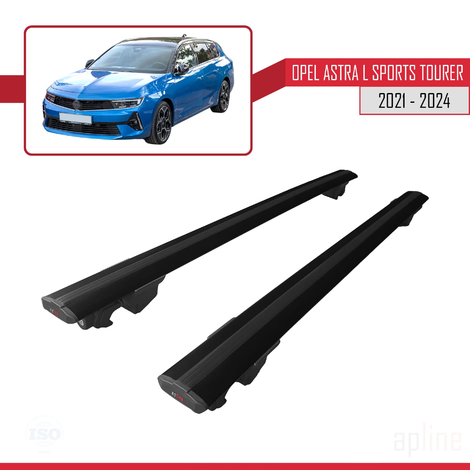 Compatible avec Opel Astra L Sports Tourer 2021-2024 HOOK Model Barres de Toit Railing Porte-Bagages de Voiture Noir Aluminium 2 Barres